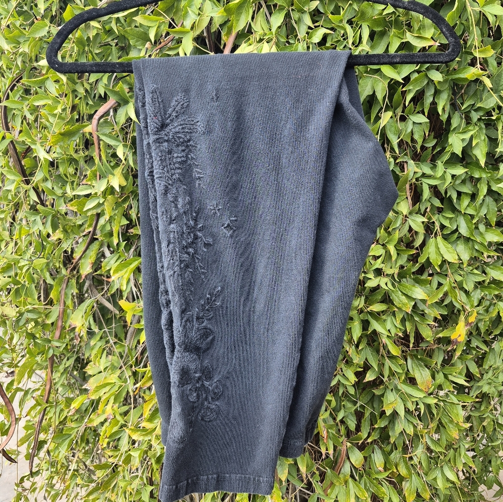 Johnny Was Black Tonal Embroidered Leggings